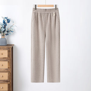 Fleece Lined Autumn Winter Woolen Trousers Elastic Waist Straight Leg Pants for Middle Aged And Elderly Women Casual Pants