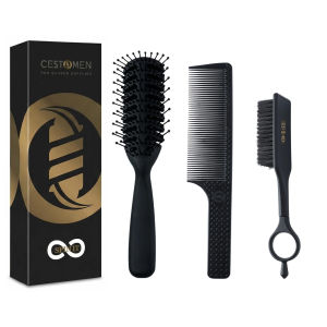 other | 1/3Pcs Professional Barber Styling Kit - Fine Tooth Cutting Comb 360° Rotatable Fade Brush & Vent Detangling Brush for Men