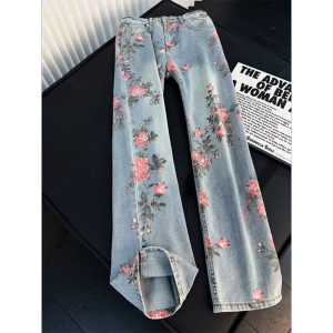 Quần Jeans Phong Cách Đường Phố Mỹ Dáng Ôm Dài Xòe