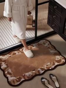 Vintage Brown Checked Diatomaceous Clay Bathroom Carpet Non-slip Water Absorbent