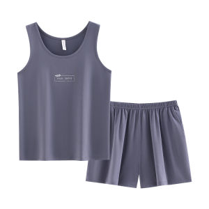 yuenei | YueNei Summer Ice Silk Modal Sleepwear Womens Sleeveless Vest Shorts Set With Chest Pad Home Clothes Thin Ice Silk Set