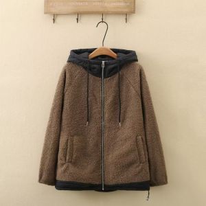 Áo Khoác Cotton Lông Cừu Có Mũ Trùm Đầu Màu Tương Phản Cỡ Lớn Mùa Đông Cho Nữ Áo Khoác Ngoài Phong Cách Hàn Quốc Rộng Rãi