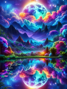 Kayou | Moon Lake Landscape Digital Oil Painting Paint By Numbers Kit Canvas Hand Drawing Picture Home Wall Decor Art Gift for Friend
