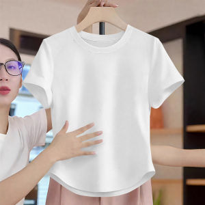 White Slim Fit Short Sleeve T-Shirt Womens Summer Cotton Pure Korean Style Student Versatile Print round Neck Short Length