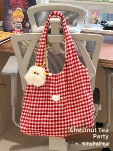 Autumn Winter Retro Plaid Woolen Single Shoulder Bag for Women Casual Large Capacity Handheld Tote Bag Korean Style Student Leisure