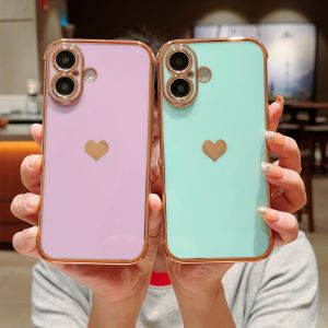 CrashStar เคสเคสนิ่มเคลือบอิเล็คโทรเพลทลายหัวใจเคสโทรศัพท์กันกระแทกสำหรับ iPhone 16 15 14 Pro Max Plus 13 12 11 Pro Max X XR XS Max เคสโทรศัพท์แฟชั่นพร้อมลวดลายด้านข้างพร้อมเลนส์ป้องกันกล้องคลุมทั้งหมด