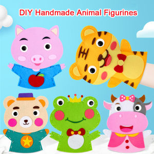 Childrens DIY Hand Puppet Craft Kits Cute Cartoon Animal Non-woven Hand Role Play Doll Handmade Material Sewing Set Kids Gifts
