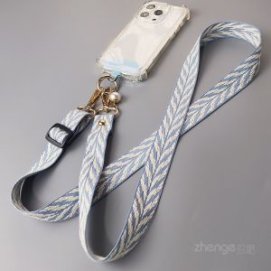 Wide Version Womens Mobile Phone Strap Embroidered Adjustable Neck Strap Soft Comfortable Long Nylon Crossbody Shoulder Chain