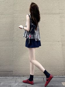 SHANGSHA | Elegant Noble Lady Stylish Dignified High-end Gingham Vest Dress