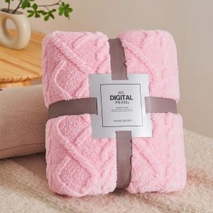 Coral Fleece Velvet Blanket Solid Double sided Jacquard Geometric Pattern Thickened Blanket Bedspread Plaid Blankets