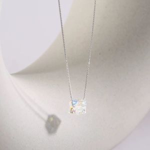 SOMILIA 925 Sterling Silver Necklace for Women Girl Super Flash Sugar Cube Crystal Collarbone Chain Personalized Design