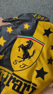 PANDA Ferari Leather Jacket For Men F1 Retro Waterproof Leather Jacket Oversized Embroidery Coat With Pocket Suitable For Outdoor Cycling