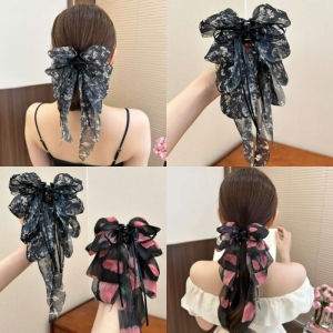 Black Multi-layer Organza Bow Hair Clamp Women’s Retro Flower Ponytail Hair Clip Hair Accessories