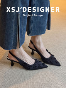 LIQIXIEFANG | Genuine Leather Fairy Style Slip-On Sandals Pointed Toe Heel