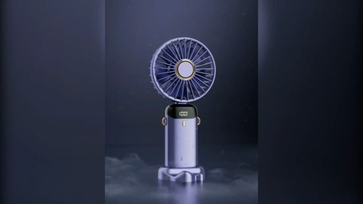 Mini Fan - Portable Handy Fan Usb Rechargeable Digital Display Multi-gear Speed Adjustment With Lanyard