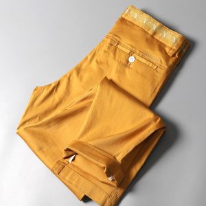 Big Straight Leg Mens Casual Pants Spring Summer Slim Fit Nine Point Jeans mid Waist Youth Business Casual Pure Color Workwear