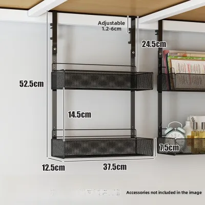 Office Desk underneath Storage Rack Hanging Basket Hole Free Carbon Steel Organizer under Table Side Box Universal Space Saver