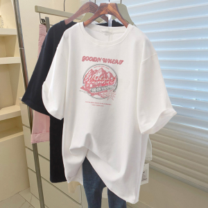 Pink Beautiful Pure Cotton Short Sleeve Shoulder T-Shirt Womens Summer Stylish Loose T-shirt Western Style Unique Chic Tops