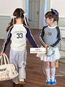 Color Block Base Shirt Spring New Style Cotton Long Sleeve T-Shirt for Kids Letter Print Soft Treatment Korean Style Top