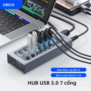 Hub USB 3.0 7 Cổng ORICO Với Bộ Chia Nguồn Ổ Cắm Cho PC Laptop - Cổng Chuyển Đổi Nguồn Bật/tắt Bộ Chia Nguồn