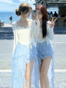 SUSIEYUAN | Autumn New Blue Irregular Dress Set