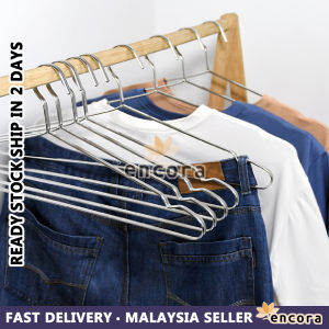 [5PCS] Encora Clothes Hanger Penyangkut Baju Extra Thick Heavy Duty Hanger Stainless Steel Bold Flat Strip Hanger
