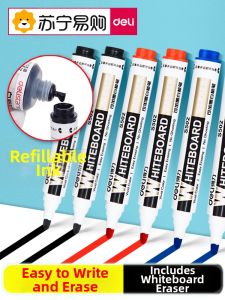 deli | Deli Whiteboard Pen Water-Based Thick Head Markers Erasable Blackboard Large Head Bold Red Ink Replenishable Business Supplies
