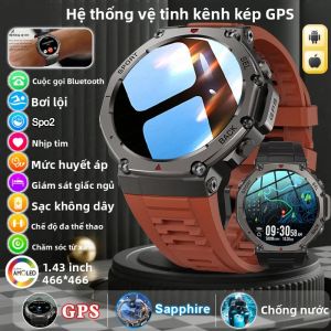 Đồng Hồ Thông Minh Quân Sự 2025 Gọi Bluetooth GPS La Bàn Đo Độ Cao Khí Áp Chống Nước 10ATM Màn Hình AMOLED 1.43 Inch Dành Cho Nam