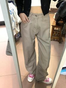 Quần Jeans Denim Kaki Dài Cạp Cao Thường Ngày Cho Nữ Quần Ống Rộng Ôm Dáng Mùa Thu Quần Dài Đến Sàn Cao Cấp