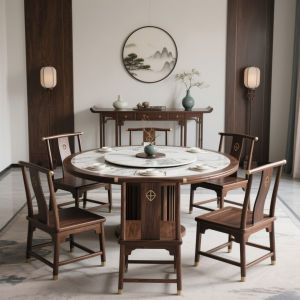 New Chinese Style Solid Black Walnut Wood round Dining Table And Chair Set with Embedded Turntable High End Furniture