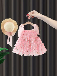 Princess Style Floral Print Summer Dress for Girls Sleeveless Tulle Skirt Childrens Clothing Korean Version Cake Shape Dress