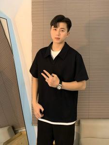 Áo Thun Polo Tay Ngắn Màu Đen Cho Nam Mùa Hè Thường Ngày Cổ Polo Tay Lửng Dáng Rộng Thoải Mái Thoáng Khí