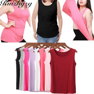 Ruizhijzg Plus Size Modal Cotton M-8XL Womens Sleeveless Round Neck Singlet Summer Ladies Girls Stretch Camisole Thin Casual Slim Tank Tops Female Crew Round T Shirt Plain Color Vest