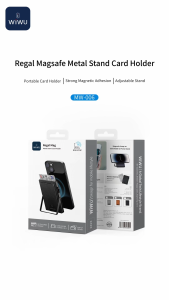 WIWU Magnetic Card Holder Wallet 6 Card with Adjustable Metal Stand RFID Blocking Strong Magnetic Ultra Slim Metal Travel Leather Wallet for iPhone 17/16/15/14/13 Series Android Phone