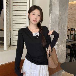 Plus Size Shoulder Long-Sleeve Suit Female Early Autumn New Arrival Fat Girl Flab Hiding Slimming Sense of Design V Neck Tops Vest Two-Piece Set