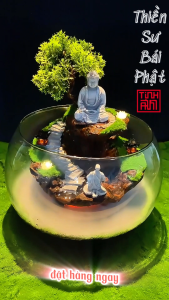 Thác Nước Phong Thủy Tiểu Cảnh Thiền Sư Bái Phật Tiều Cảnh Deco Trang Trí Quà Tặng Ý Nghĩa An Nhiên