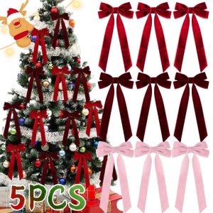 YESPERY 5Pcs Christmas Tree Velvet Bow Wreath Gift DIY Red Pink Ribbon Bow Holiday Wedding Party Christmas Decoration