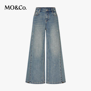 MO&Co. | Aged Wash Distressed Mid Waist Loose Denim Jeans