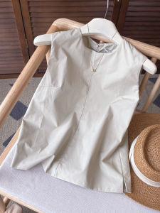 PAIBOLI | Large Size Autumn Seasonal Korean Style Simple Versatile Milk Tea Color Sleeveless Vest Street Fashion Unique Small Shirt Womens Wear