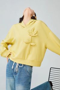 Yellow 3D Flower Hooded Short Sweater Female 2026 Spring New