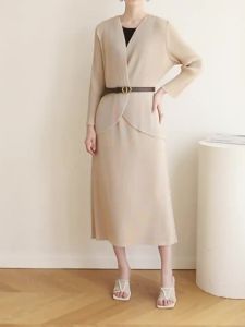 3181 One Size (45-75kg) Autumn Spring New Soft Thick Fabric High-End Pleated Versatile Casual Loose Straight Skirt