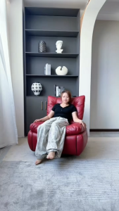 Single Recliner Sofa(FREE DELIVERY&INSTALL)Type 808 Manual Genuine‑leather 360° Swivel Rocking Single Lounge Sofa