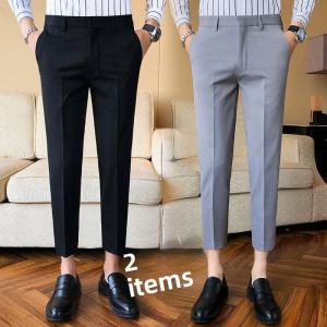 Suit Pants Mens Summer Thin Ice Silk K-style Trendy Casual 9 Cropped Pants Silm Straight-leg Loose Air Conditioning Pants