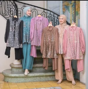 one set Mela setelan celana wanita bahan crinkle variasi brukat setelan terbaru model kekinian