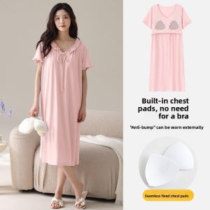 Miiow | Cat Woman Sleep Dress Womens Summer Short Sleeve Loose Sweet Floral Print Home Clothes MiiOW Cotton Rayon Spandex Blend