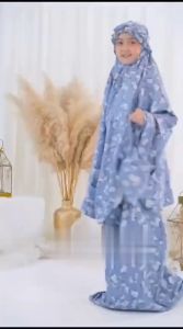 Mukena Anak Motif Floral Luxury 2in1 dengan Resleting - Perlengkapan Shalat Trendi untuk Usia 5-16 Tahun