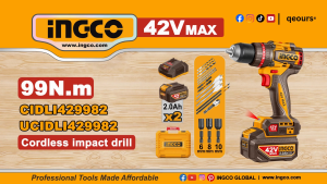 INGCO 42V 99NM CORDLESS IMPACT DRILL | COMPACT BRUSHLESS MOTOR | CIDLI429982