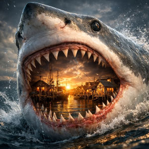 Huacan Full Square Round Diamond Painting Giant Shark Fishing Village Diamond Embroidery Animal Landsacape New Collection Gift