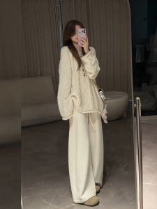 XUECAIQI | Stylish Set Knitwear Slim Fit Loose Grid Lace