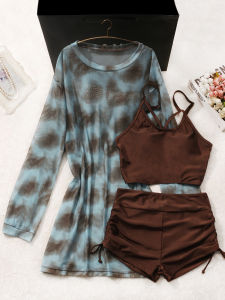 Loose Womens Swimsuit 2024 New Conservative Three-piece Set Sunscreen Slimming Swimwear Dreamy Elegant Tagkita round Neck Nylon